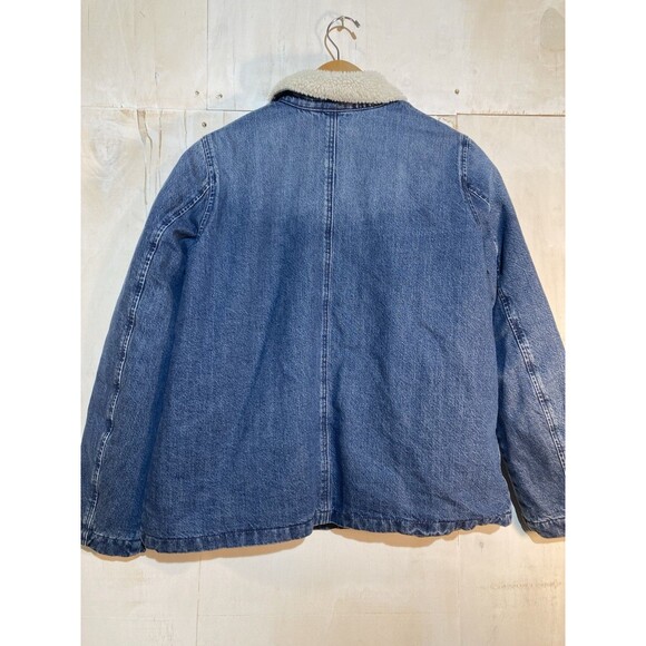 J Crew Jean Trucker Jacket Sherpa Lined Women’s Medium Blue Denim Button Up - Picture 6 of 9